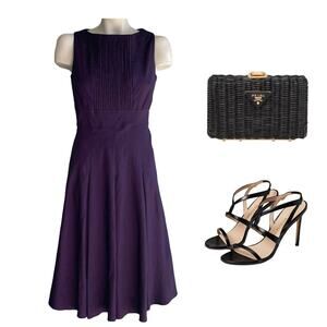 RONEN CHEN PINTUCK PLEATED PLUM PURPLE FIT & FLARE DRESS SZ 1 / US SZ 6 $340